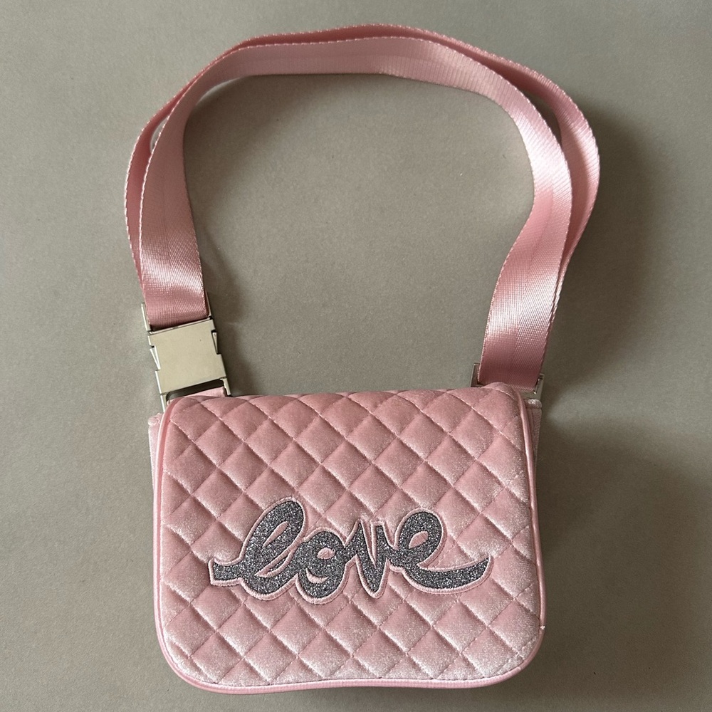Baby Pink Velvet Quilted Belt Bag